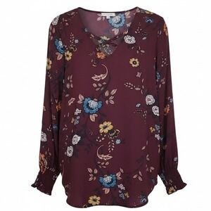 Maurices large floral long sleeve blouse mauve wine